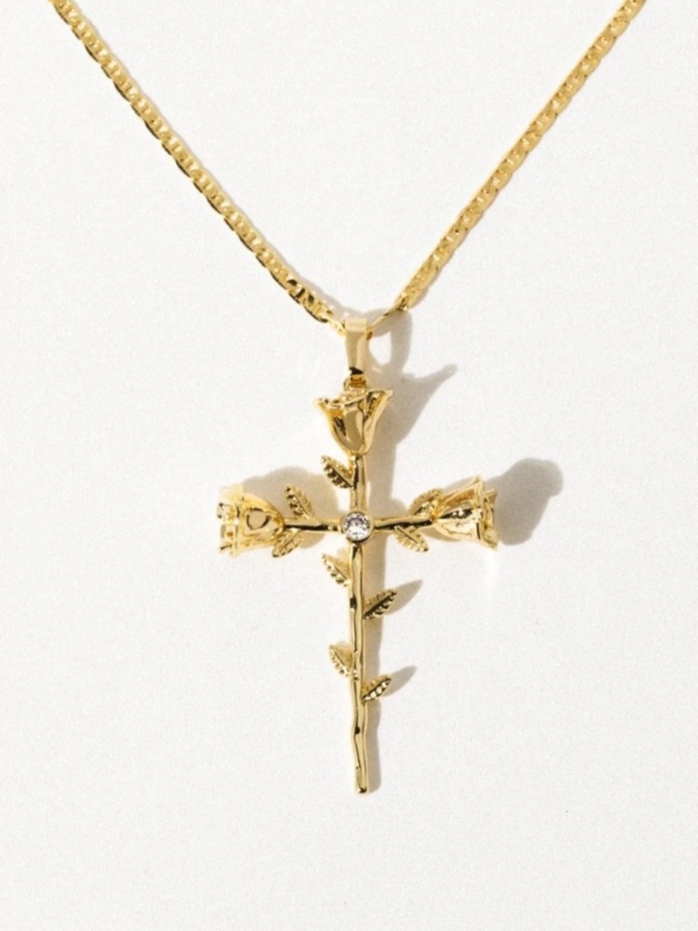 Child of Wild Rosa Sacra Necklace Gold cross rose flower pendant necklace gold
